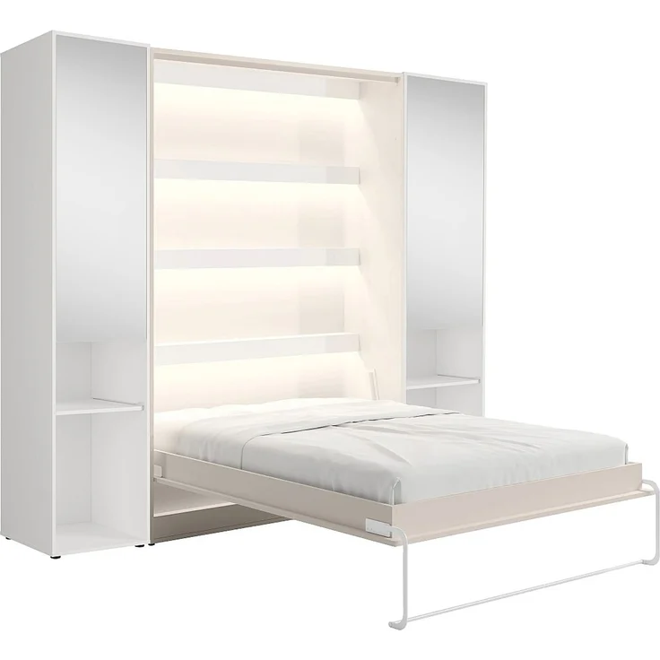 Vente-unique - RAPILI - Schrankbett - Metall - Beige, Weiß - 179 x 239.2 x 225.2 cm – Bild 4