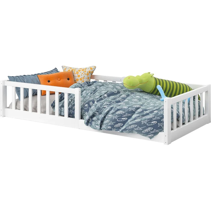 Bellabino 'Vere' Bodenbett 90x200 cm, weiß, Massivholz Kiefer, Montessori Kinderbett mit Rausfallschutz und Lattenrost – Bild 10