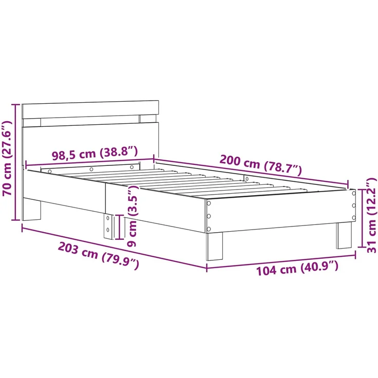 vidaXL Bettrahmen Altholz 98,5 x 200 cm Holzwerkstoff 8003733 – Bild 9