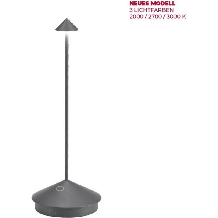 Zafferano, Pina Lamp, Kabellose wiederaufladbare Tischleuchte mit Touch Control, Auch als Außenleuchte verwendbar, Dimmer, 2200-3000 K, Höhe 29 cm, Farbe Dunkelgrau