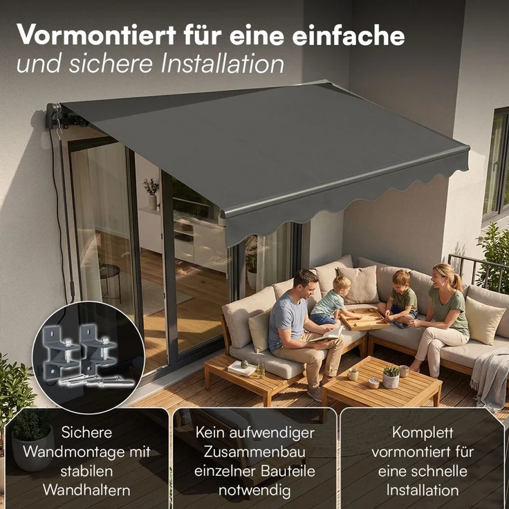 STEELSØN 'Kestria' elektrische Gelenkarmmarkise 250x200 cm mit LEDs, Markise anthrazit, Terrassenmarkise komplett vormontiert – Bild 4