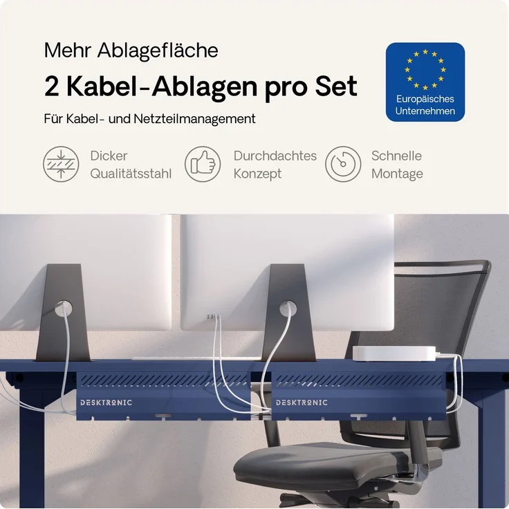 Desktronic Kabelkanal Schreibtisch, 2x43cm, Hochwertiger Stahl, Kabel Organizer für Kabelführung Blau – Bild 2