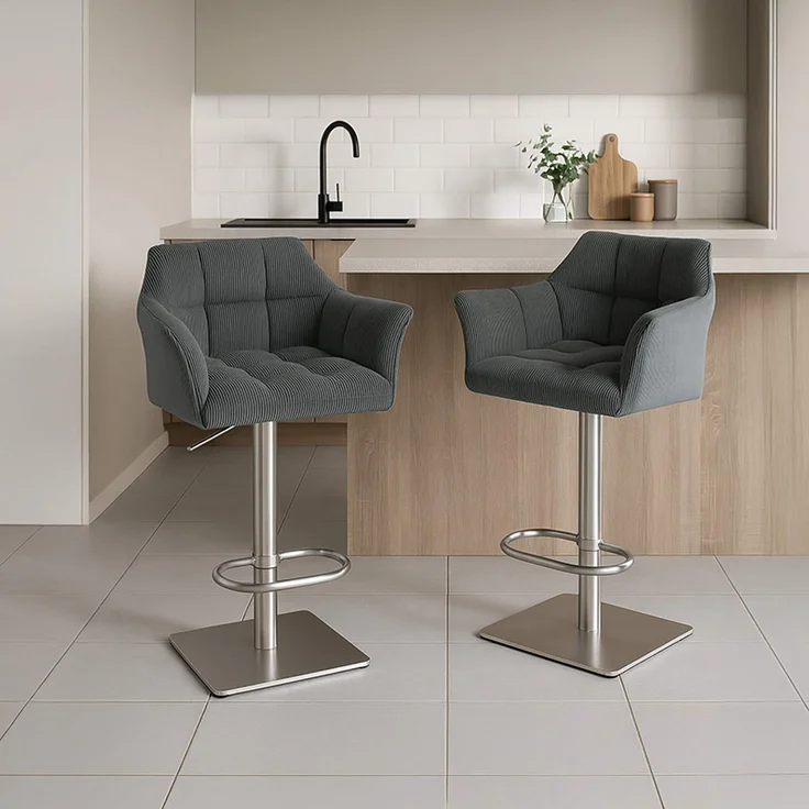 Barhocker SIHAR - Cord Grau 64x45x88 cm Silber | Barstuhl Mit Lehne Tresenhocker Tresenstuhl Kneipenhocker Kneipenstuhl – Bild 9