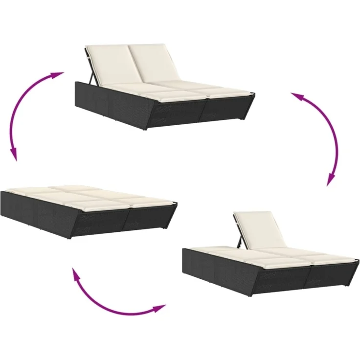 vidaXL Doppel-Sonnenliege mit Kissen Schwarz Poly Rattan 368179 – Bild 7