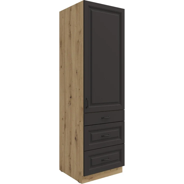 Küchen Hochschrank 60 cm mit Schubladen Stilo Grau + Eiche Artisan Küchenzeile Küchenblock Einbauküche Landhaus Küche – Bild 1