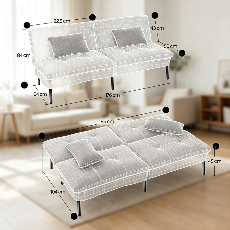 Schlafsofa mit 5-fach verstellbarer Rückenlehne, 176x64x84 cm, Dunkelgrau – Bild 5