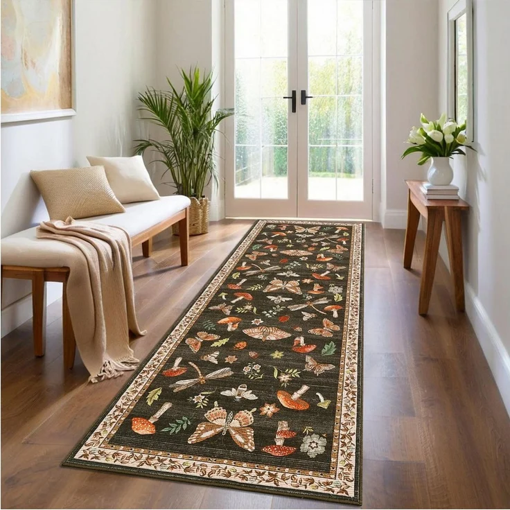 GarveeMore Teppich Cottagecore-Stil, buntes Wald- & Insekten-Muster, weicher Flor, rechteckig, Höhe: 0.6 mm – Bild 3
