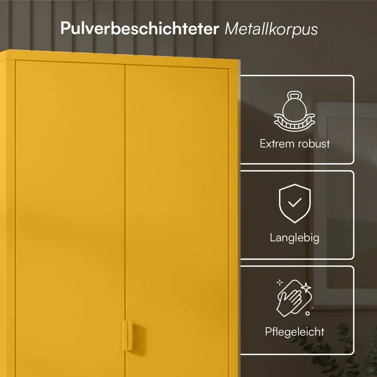 skølm 'Ituri' Kleiderschrank, Metall, 170x45x80 cm, senfgelb, Garderobe mit 4 Fächern und 2 Kleiderstangen – Bild 4