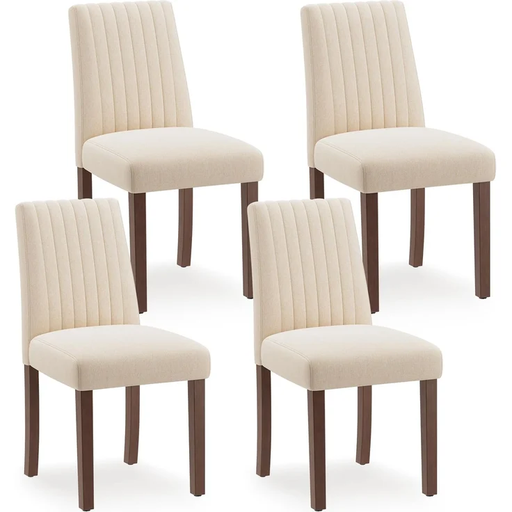 MALOL Esszimmerstühle 4er Set, Stuhl Esszimmer, Küche Essstühle, Gepolsterte Küchenstühle mit Rückenlehne & Holzbeinen, Stoff-Dining Chairs für Esszimmer, Restaurant, Beige