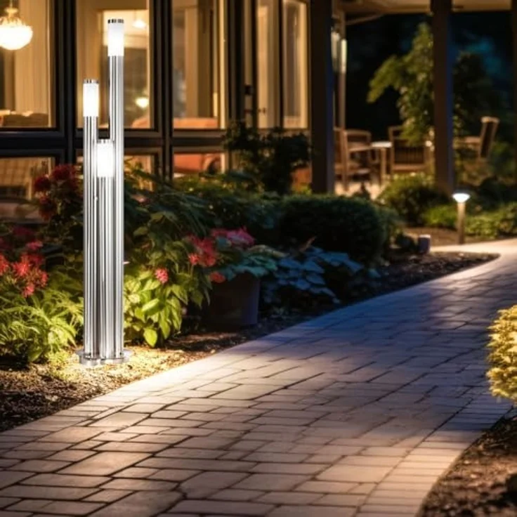 LED Stehlampe, Edelstahl, 3-Säulen, H 170 cm – Bild 5