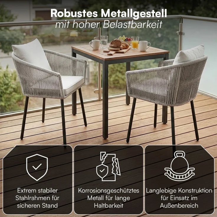 STEELSØN 'Nair' Polyrattan Gartenstuhl, 6er-Set, hellgrau, wetterfest & UV-beständig, Balkonstühle bis 160 kg belastbar, Gartensessel inkl. Kissen – Bild 5