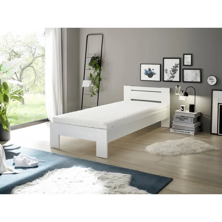 CANNES Futonbett 90x200 cm - Minimalistisches Jugendzimmer Bett in Weiß - 95 x 71 x 204 cm (B/H/T)