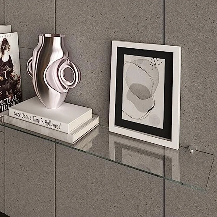 HOOZ Wandregal aus Sicherheitsglas mit Halterung - Klarglas - 80 x 18 x 0,6 cm, 1-tlg, mit geschliffenen Kanten – Bild 7