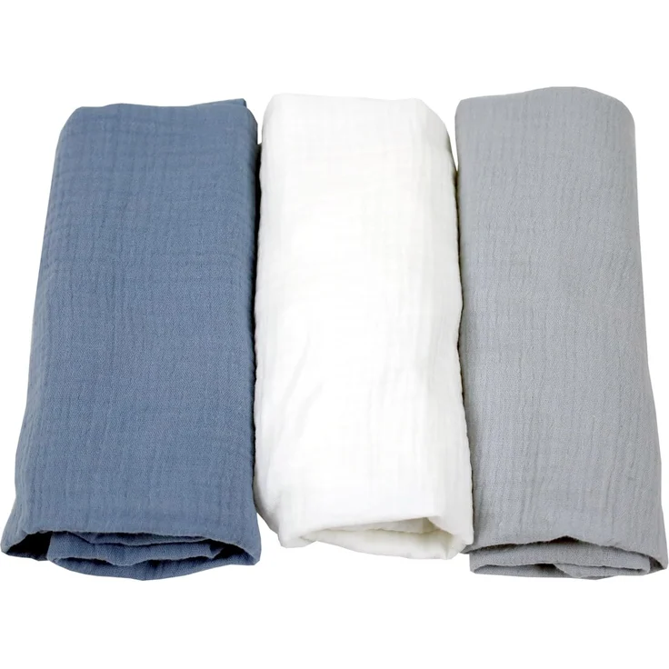 BabyLux Spannbettlaken Musselin Set – 3er Pack 40x80 cm für Kinderwagen Stubenwagen Babybett, Gummizug: ja, z15 Blau-Weiß-Grau – Bild 1