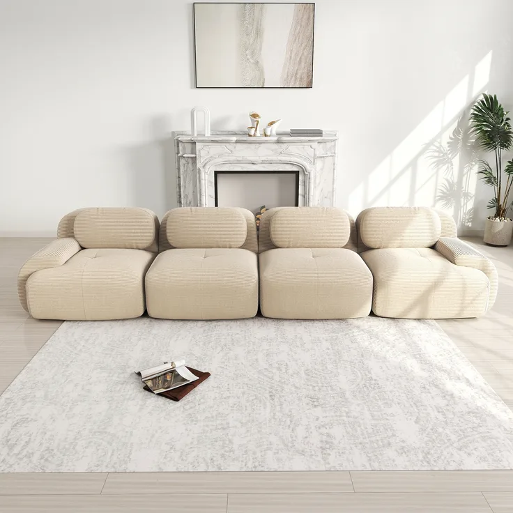 4-Sitzer-Sofa aus weichem Cordstoff,32D hochelastische Polsterung haustierfreundlich und ergonomisch vakuumverpackt frei kombinierbar ohne Montage für Schlafzimmer und Büro,Cordstoff,Beige,