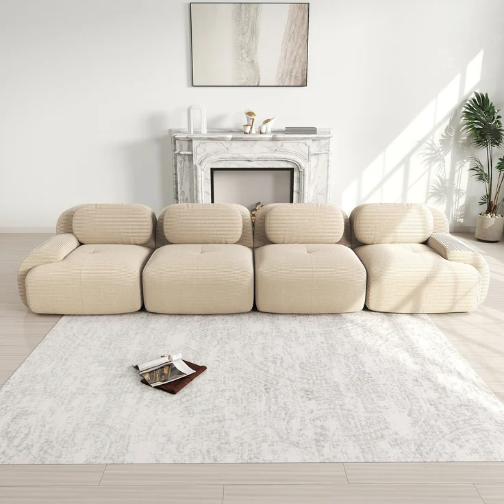 4-Sitzer-Sofa aus weichem Cordstoff,32D hochelastische Polsterung haustierfreundlich und ergonomisch vakuumverpackt frei kombinierbar ohne Montage für Schlafzimmer und Büro,Cordstoff,Beige, – Bild 1