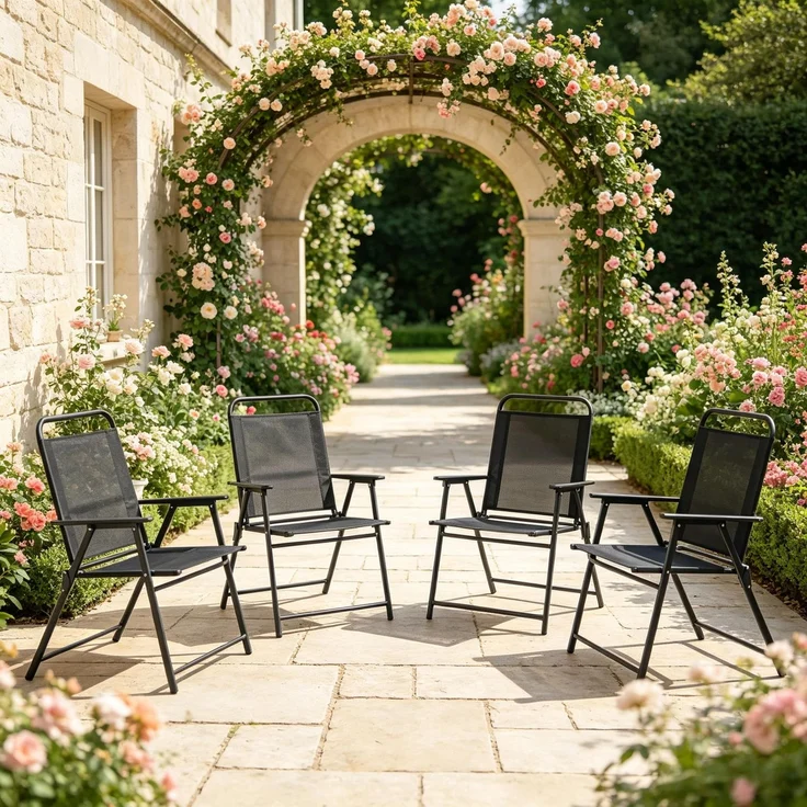 Vielseitiger Freizeitstuhl,Klappbarer Outdoor-Stuhl mit hoher Rückenlehne und Armlehnen,Leichter Faltstuhl(nur mit 4pcs Stuhle)--Schwarz--65x60x94cm--YOUDENOVA – Bild 5