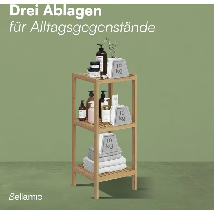 Bellamio 'Newa' Badezimmer Regal, Bambus, natur, 80x33x33 cm, Badregal mit 3 Ablagefächern – Bild 4
