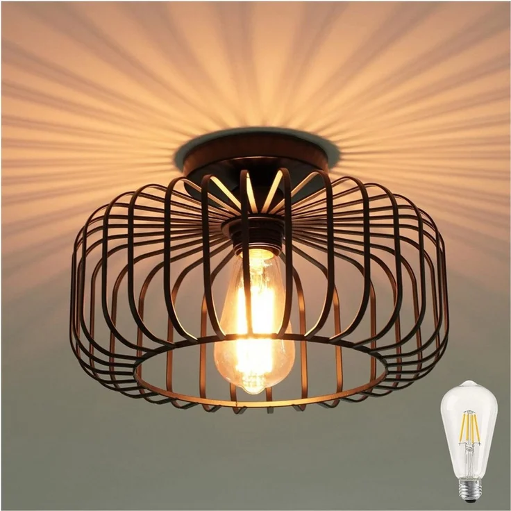 POPOLIC LED Deckenleuchte Vintage Deckenleuchte Küche Industrial Hängeleuchte mit Glühbirne, Hängeleuchte aus Metall für Wohnzimmer Büro Küche Balkon – Bild 1