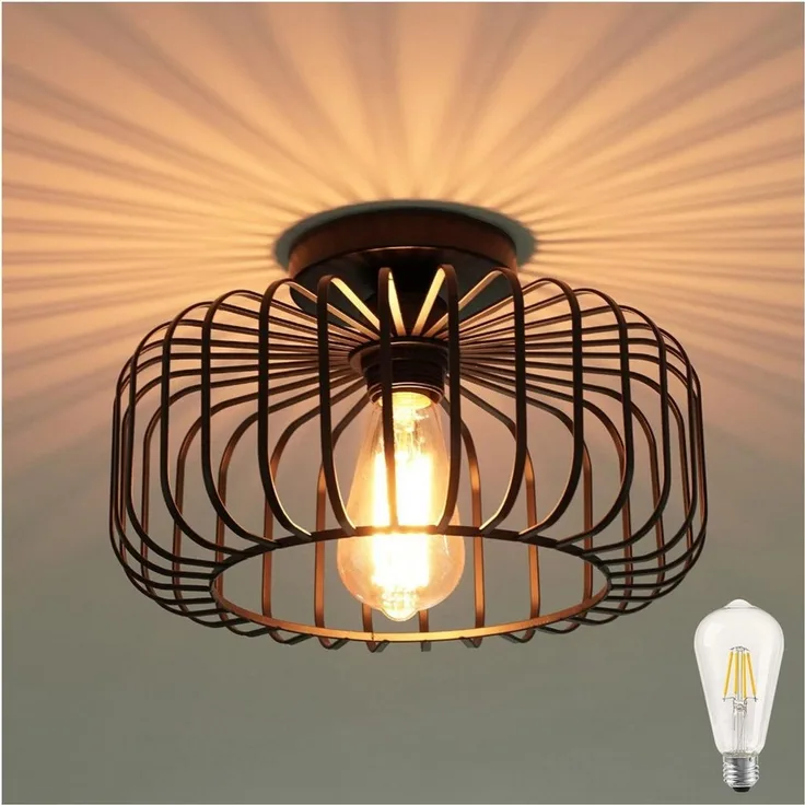 POPOLIC LED Deckenleuchte Vintage Deckenleuchte Küche Industrial Hängeleuchte mit Glühbirne, Hängeleuchte aus Metall für Wohnzimmer Büro Küche Balkon