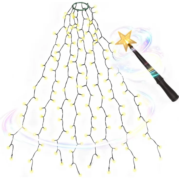 Salcar LED-Lichterkette Weihnachtsbaum Lichterkette 8 Girlanden mit Zauberstab Fernbedienung, 2m 280er LED Christbaumbeleuchtung für 150cm bis 240cm Tannenbaum