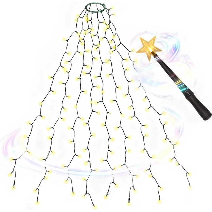 Salcar LED-Lichterkette Weihnachtsbaum Lichterkette 8 Girlanden mit Zauberstab Fernbedienung, 2m 280er LED Christbaumbeleuchtung für 150cm bis 240cm Tannenbaum – Bild 1
