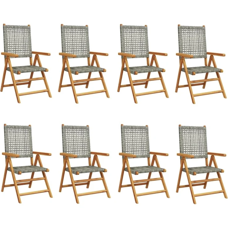 vidaXL Gartenstuhl Verstellbar 8 Stk. Grau Poly Rattan Massivholz 3214525 – Bild 1