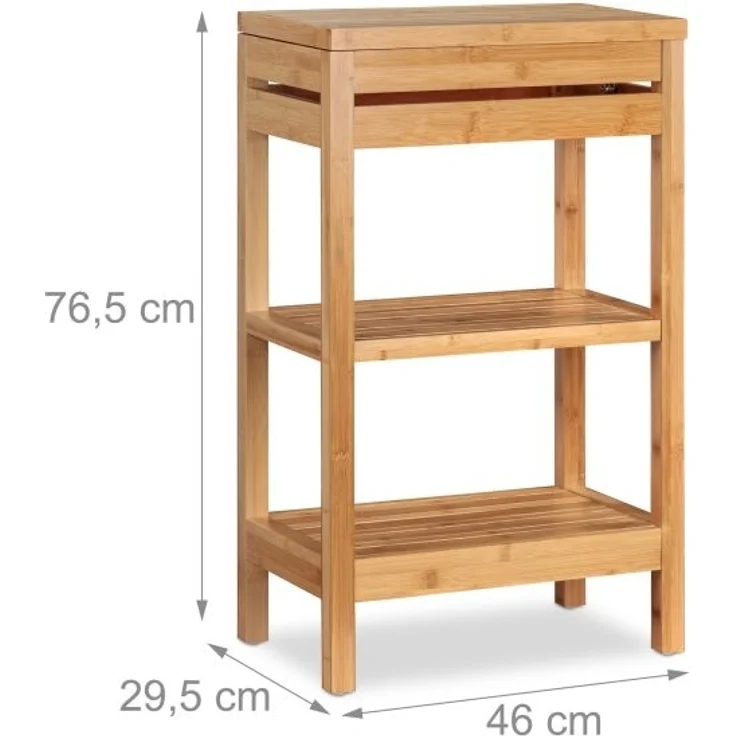 Relaxdays Regal mit Ablagen und Klappe, Bambus natur, 46 x 29,5 x 76,5 cm – Bild 4
