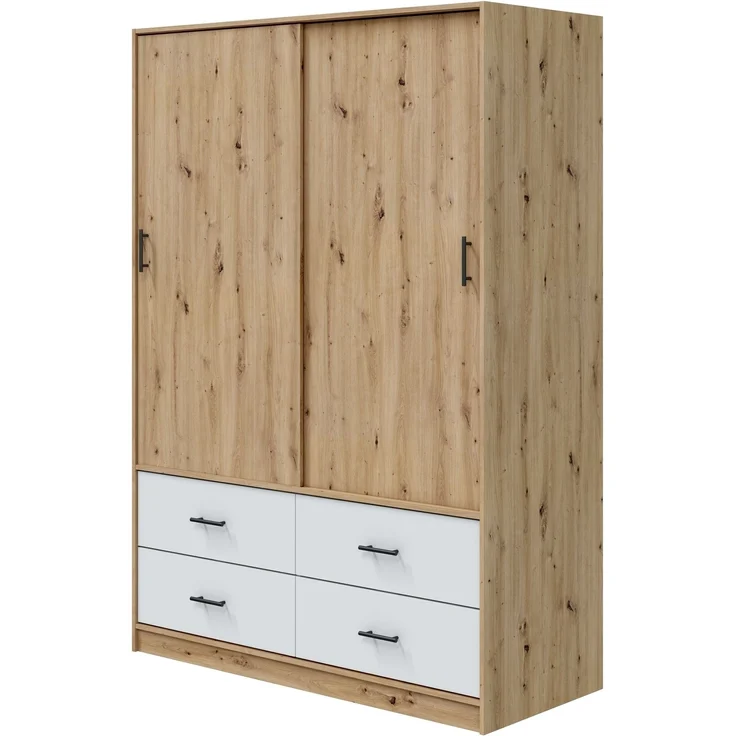 Schlafzimmer-Set >ENZO< (5-teilig) in Nodi Eiche Dekor / Artik Weiß, Bett, Nachtkonsole, Kommode – Bild 4