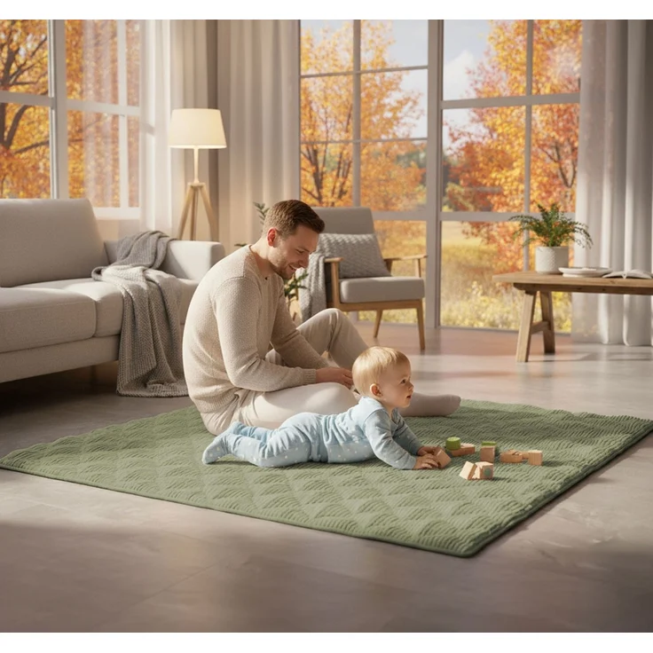 Krabbeldecke Soft-Cord wasserabweisende Sanosoft Babydecke Khaki Grün 120x120cm, Sanosoft, Öko-Tex und Made in Germany – Bild 2