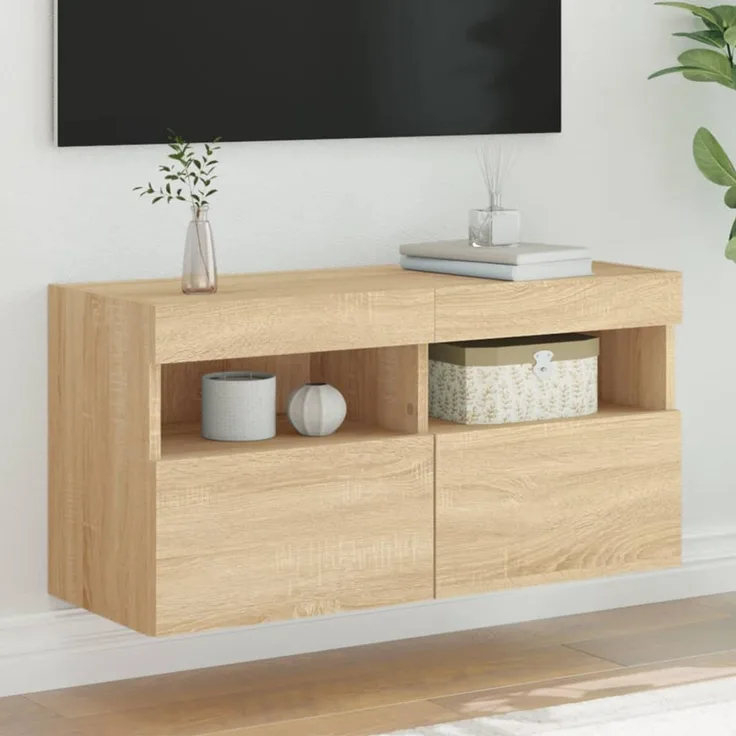 TV-Wandschrank, Fernsehschrank mit LED-Leuchten Sonoma-Eiche 80x30x40 cm