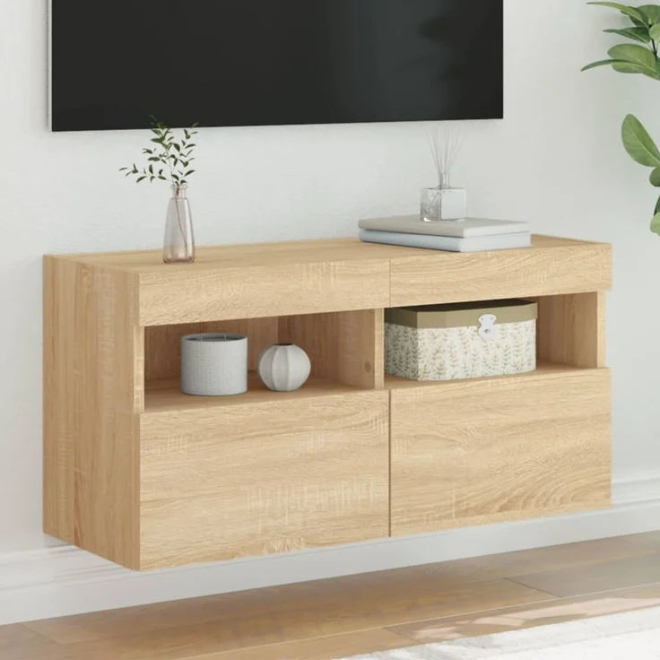 TV-Wandschrank, Fernsehschrank mit LED-Leuchten Sonoma-Eiche 80x30x40 cm – Bild 1