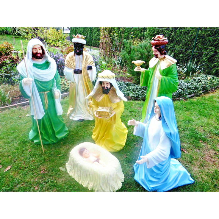XXXL Krippenset 8-tlg Maria+Josef 3 Könige+Jesuskind Weihnachtskrippe-Krippe WOW