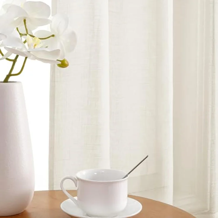 CUCRAF Leinen Voile Vorhänge mit Ösen Gardine für Schlafzimmer Wohnzimmer, Leinenfarbe, H160 x B140cm 2er Set – Bild 5