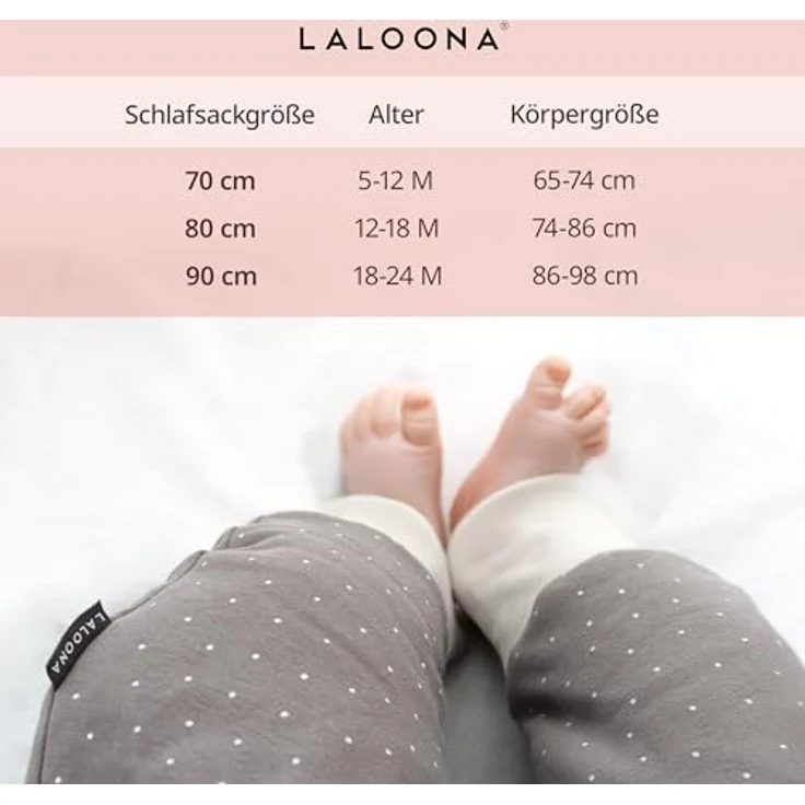 LaLoona Schlafsack mit Beinen, wattiert, Dots, Taupe, 2,5 TOG, Größe 70 cm, OEKO-TEX® Standard 100 – Bild 7