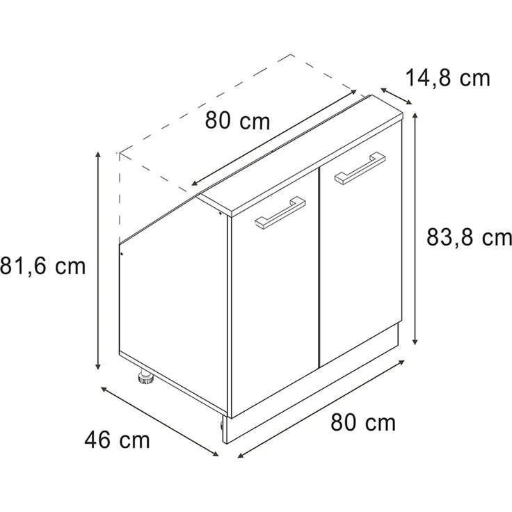 Küchenschrank für Dachschrägen R-Line Weiß Riffel 80 cm mit 2 Türen Vicco – Bild 2