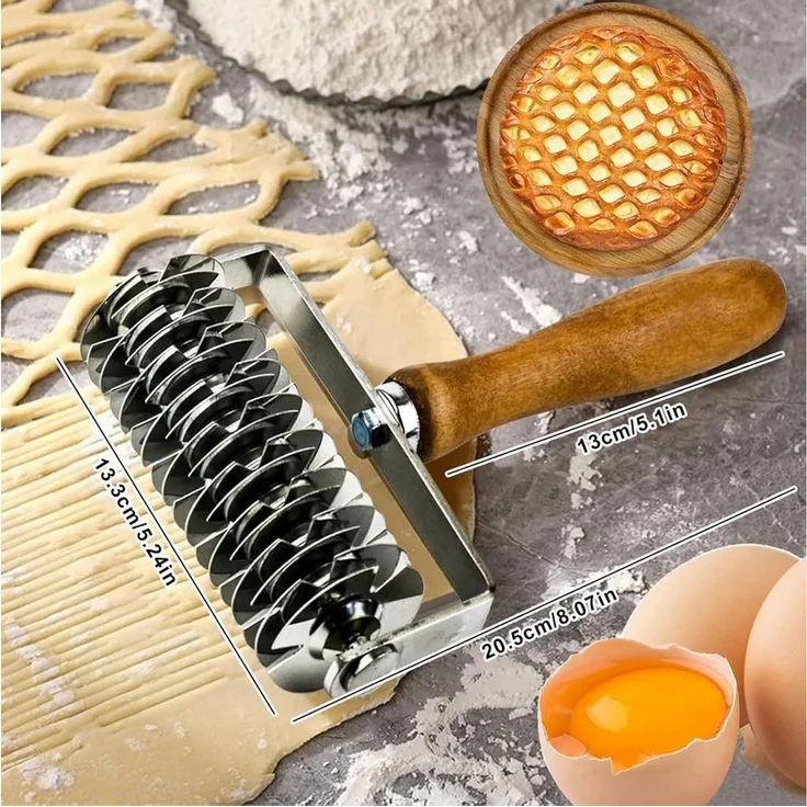 FELIXLEO Teigroller Edelstahl Teigroller Holzgriff Gitterschneider für Kuchen, (1-tlg)