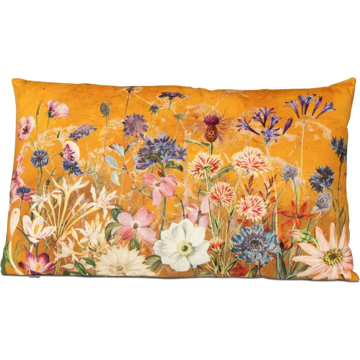 Formano Samt-Kissen Blumenwiese 30x50 cm Dekokissen Sofakissen Zierkissen Floral Blumenmotiv Bedruckt Gefüllt Reißverschluss Handwäsche Wohnzimmer Schlafzimmer Dekoration Geschenk