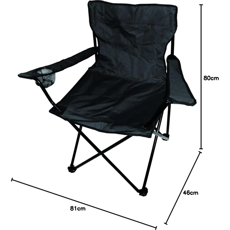 Mojawo Anglersessel, klappbar mit Getränkehalter & Tasche, Stahl schwarz, 81 x 46 x 80 cm – Bild 2