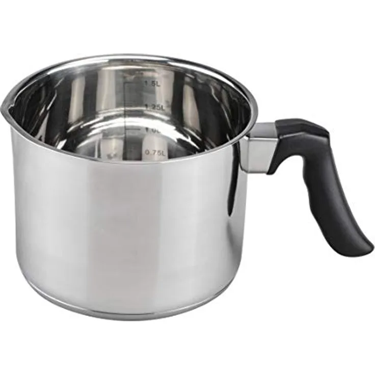 Spetebo Simmertopf Edelstahl Milchtopf SYLT mit Thermoboden - 1,5 L, Edelstahl (Stück, 1-tlg, starker 3-schichtiger Kapsel-Thermoboden), Hoher Milch Kochtopf mit Kunststoff Griff