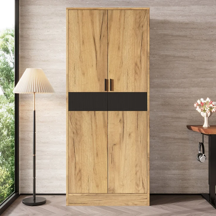 Hochschrank 60 x 35 x 160 cm in Eichenoptik mit verstellbaren Einlegeböden und Soft-Close-Türen – Bild 1