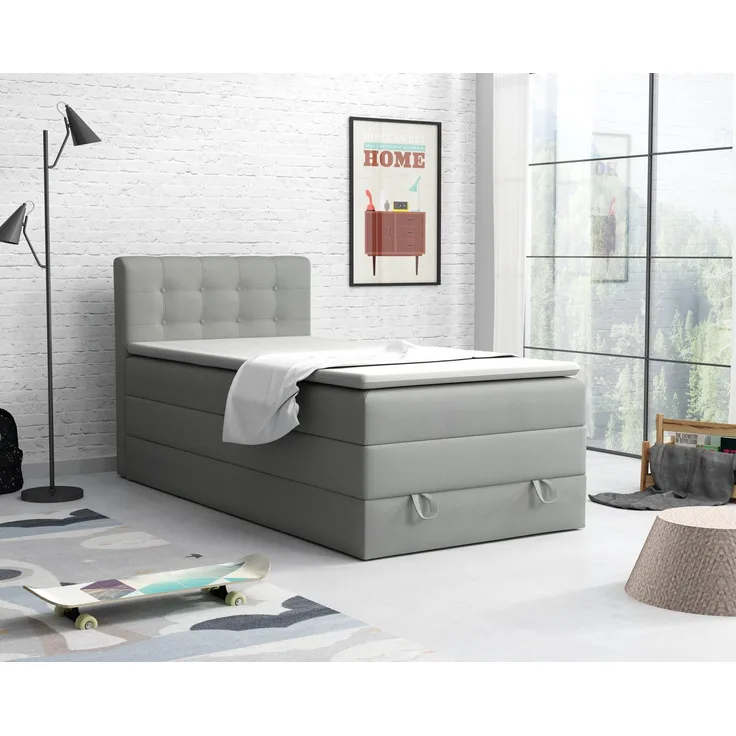 Deine Möbel 24 Boxspringbett JUNG 1 Polsterbett Komplettbett Hotelbett inkl. Topper (für Jugendliche Jugendbett Hellgrau Grau Anthrazit Schwarz Beige, 3-St, Bonellfederkernmatratze H3 Taschenfederkernmatratze H4), 90x200 100x200 120 cm Einzelbett Boxsp...