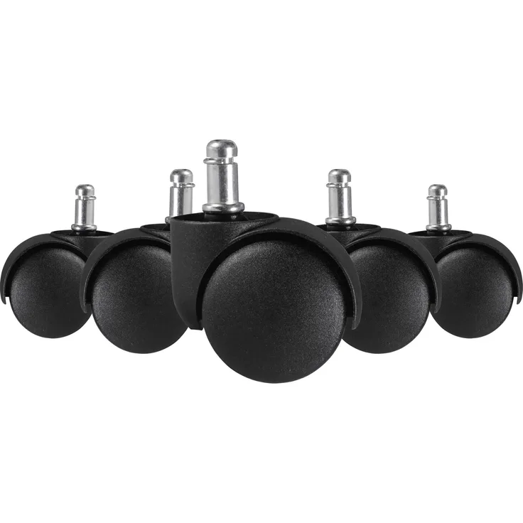 Bürostuhlrollen 5er Set Schwarz 50mm Weichboden 11mm Stift