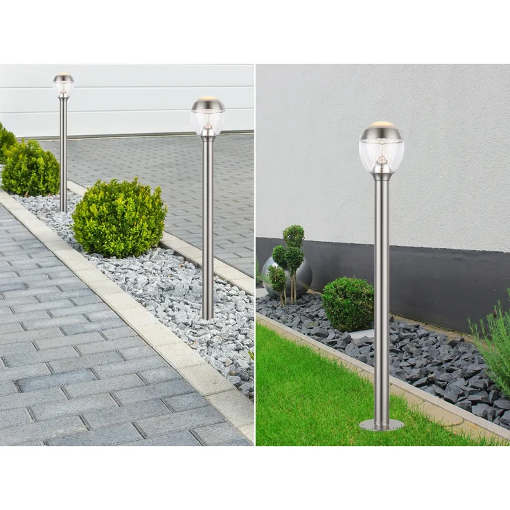 2er Set ausgefallene LED Wegeleuchten aus Edelstahl in Silber, Höhe 99cm