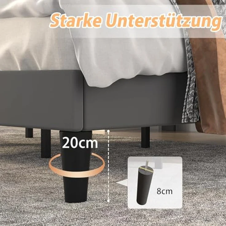 VECELO 2er-Set Polsterbett 90x200 cm, Einzelbett mit Samt-Kopfteil und Lattenrost, hautfreundlich, aus legiertem Stahl, ohne Matratze, Grau – Bild 6