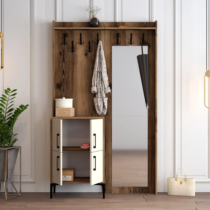 Skye Decor 'Berlin BC - Walnut, Cream' Garderobe, Walnuss / Creme, 120 x 200 x 35 cm – Bild 3