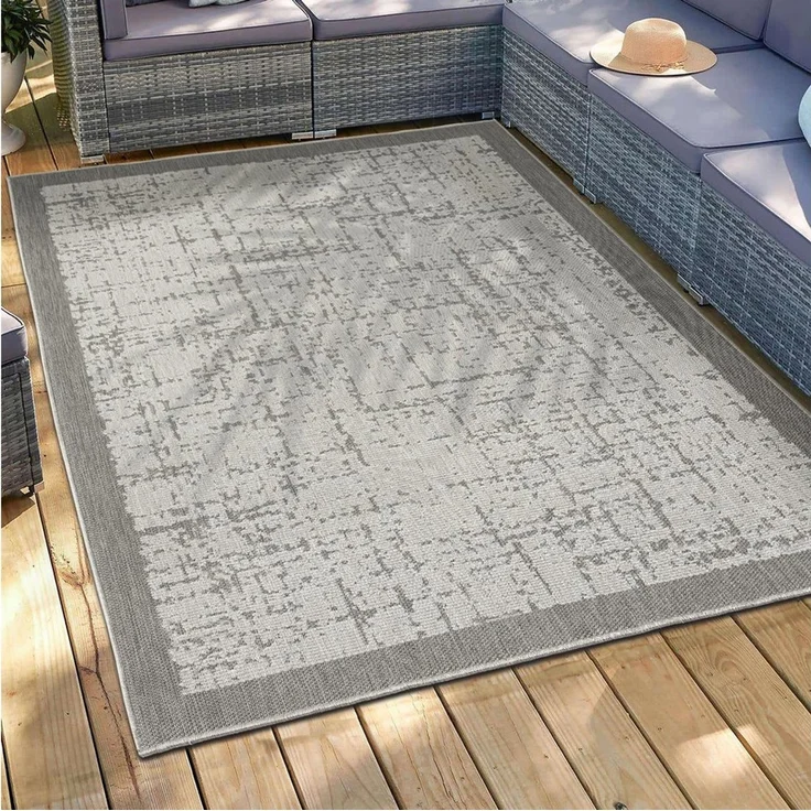 Vimoda Outdoorteppich Teppich In- und Outdoor Terrasse Balkon Wintergarten Grau, Rechteckig, in & Outdoor Läufer, robust – Bild 2