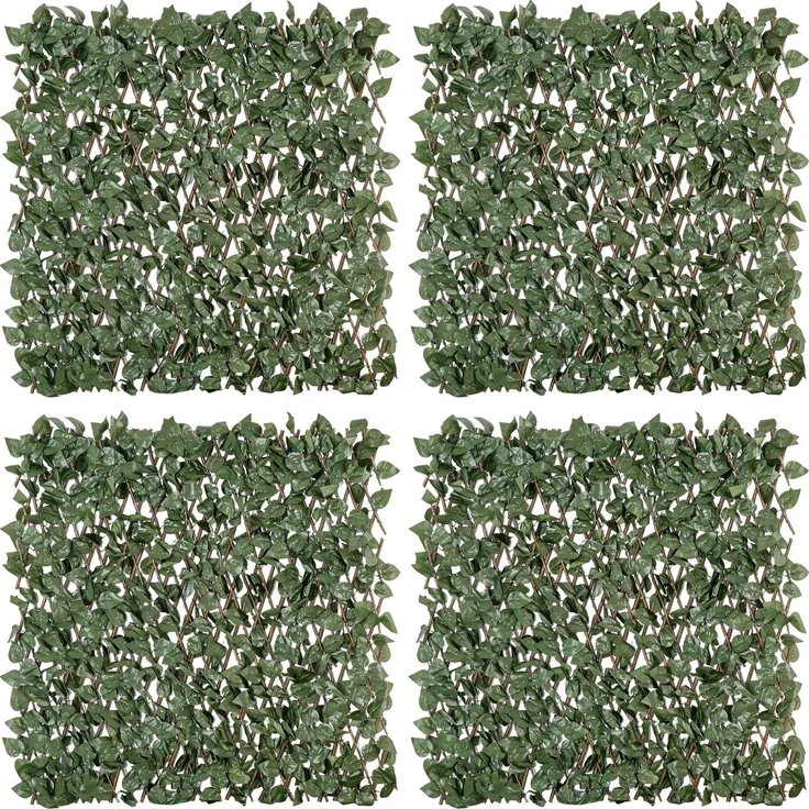 4er-Set künstliche Efeu-Hecken, dehnbare Wandblätter als Sichtschutz aus Polyester-Weide, 200 x 100 cm, grün – Bild 2