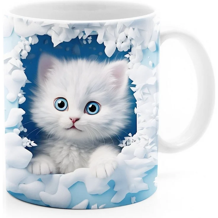 MoonWorks Tasse Tasse Weihnachten 3D Illusion Katze Schneemann Weihnachtsmann, Keramik – Bild 1