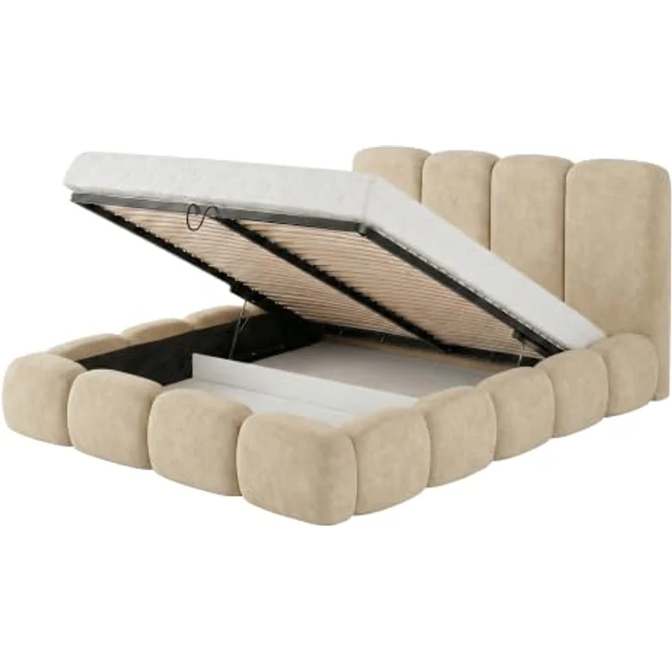 Muffo Polsterbett SUENO MAXI, Doppelbett 140/160/180/200x200 cm mit Luxus-Samtvelvet, Metalllattenrost und integriertem Bettkasten – Bild 6